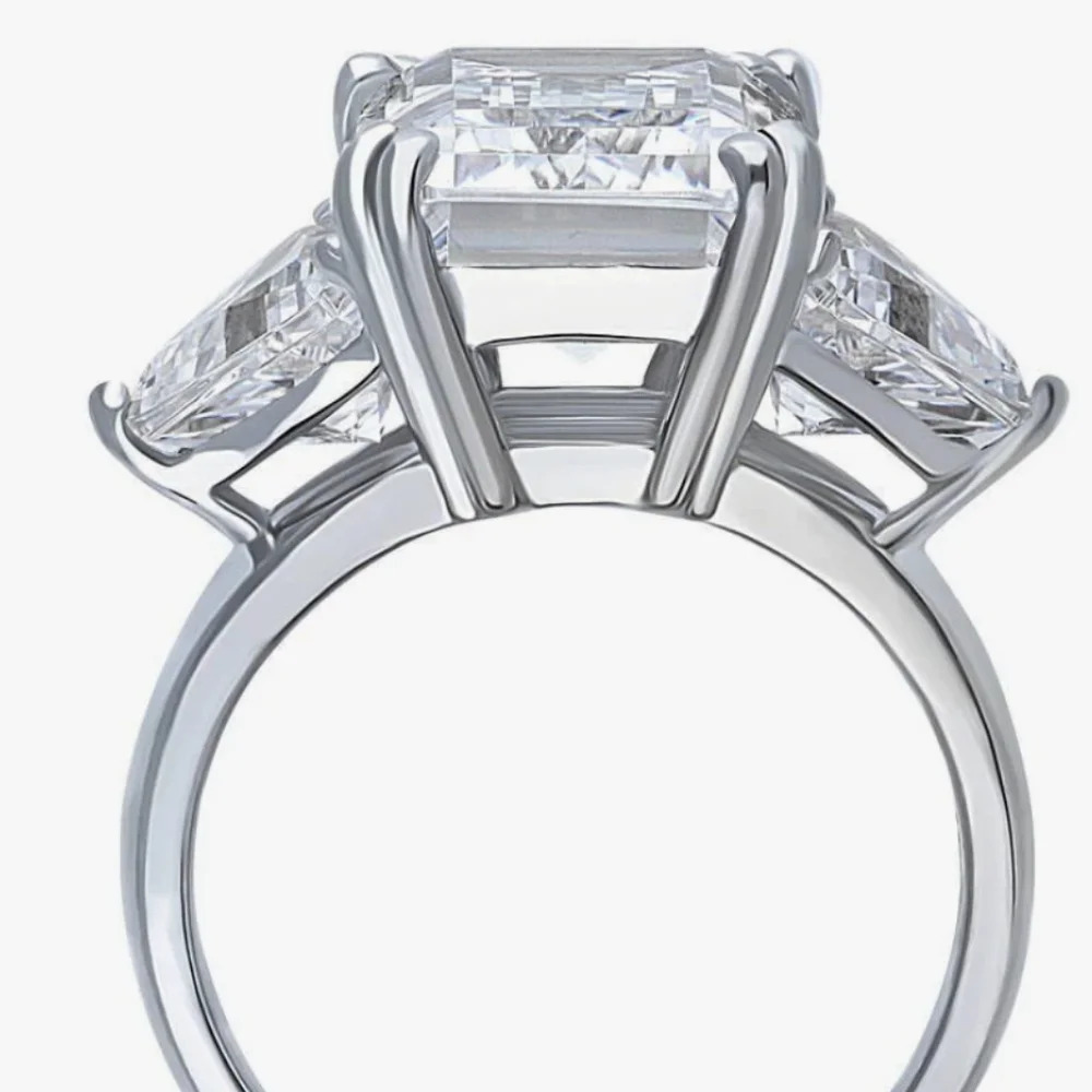 3 Stone 6CTW Emerald Cut Lab Created Diamond in Sterling Silver Size 7 - Picture 2 of 8